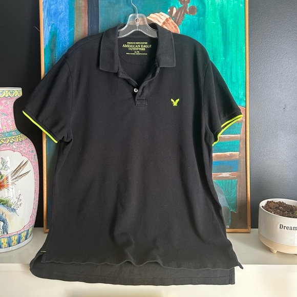 American Eagle Outfitters Black Polo with Bright Green Highlights XL - Picture 1 of 16